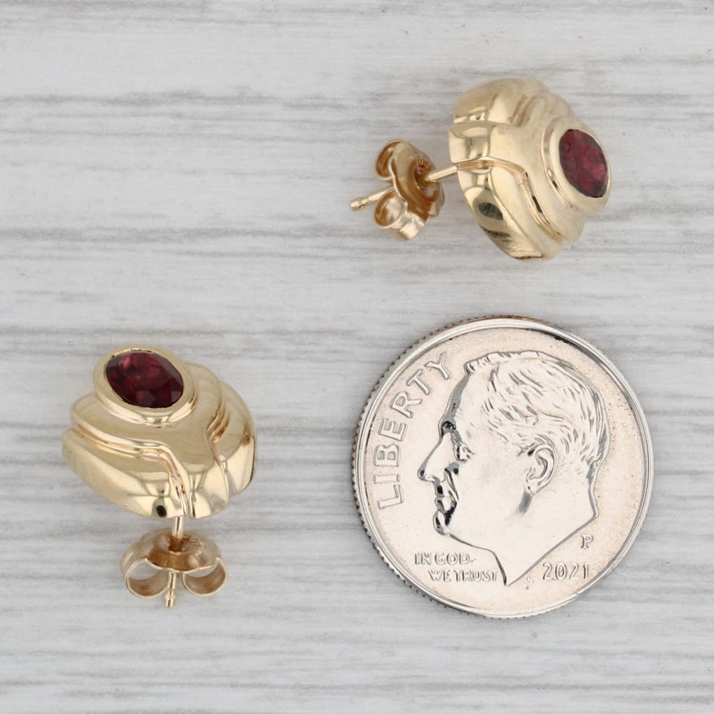 Gray 1.10ctw Garnet Stud Earrings 14k Yellow Gold Oval Solitaires
