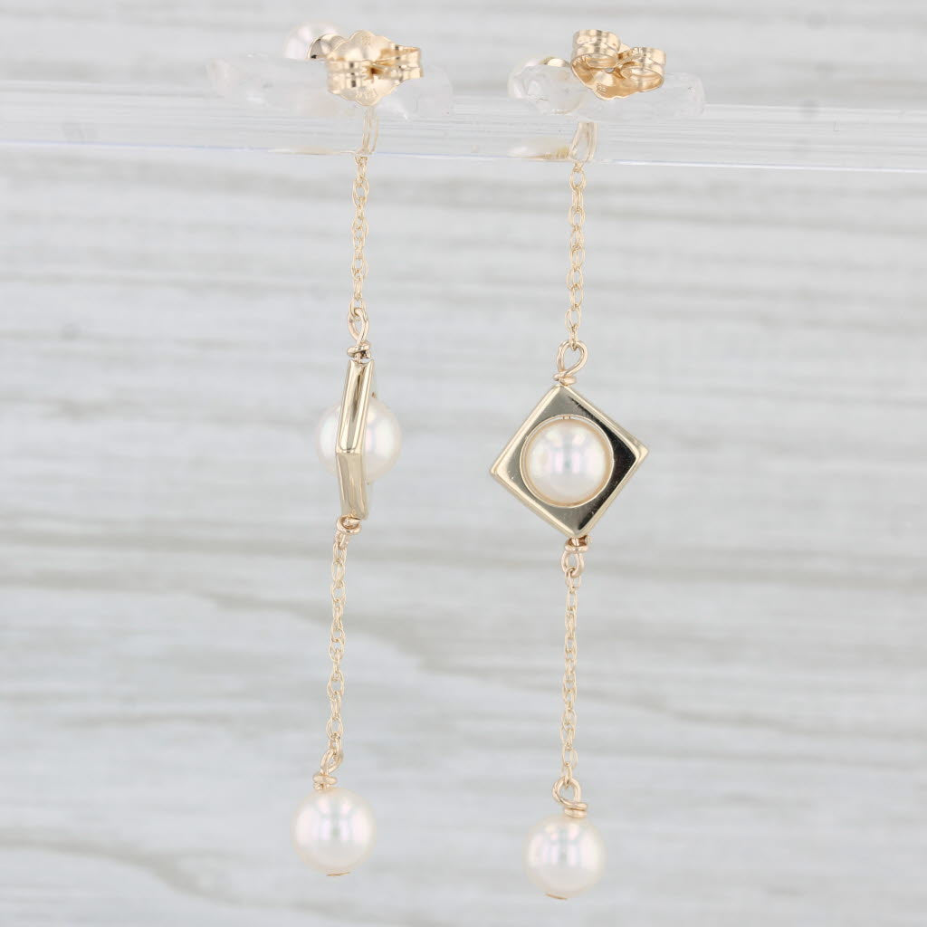 Light Gray Cultured Pearl Drop Earrings 14k Yellow Gold Drops 3-Stone Drop