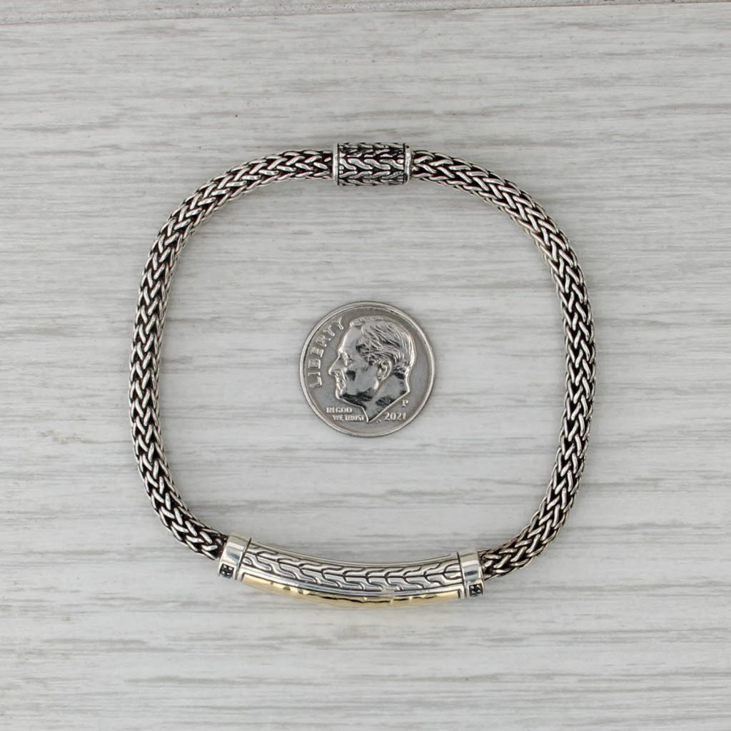 John Hardy Palu ID Bracelet Sterling Silver 1/3 18k Gold 6.5"