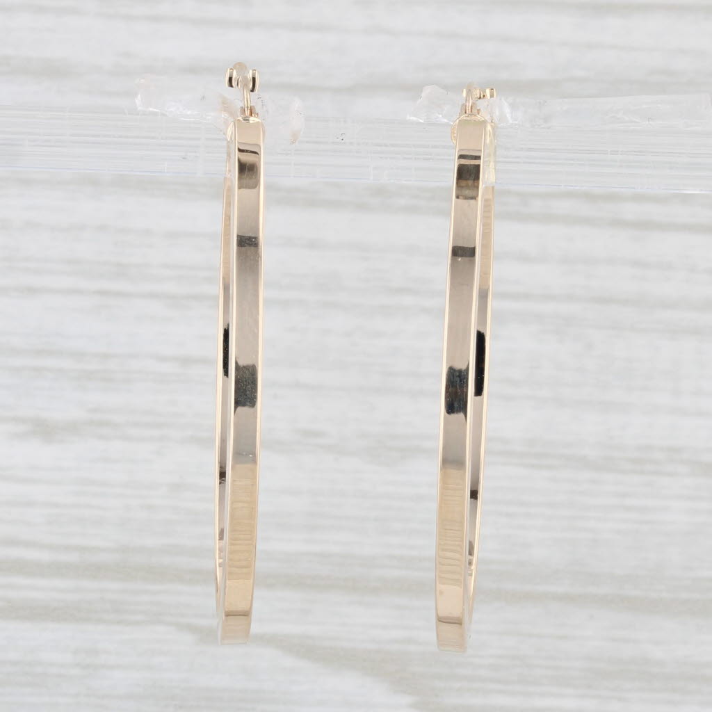 Light Gray New Beveled Oval Hoop Earrings 14k Yellow Gold Snap Top Pierced Hoops