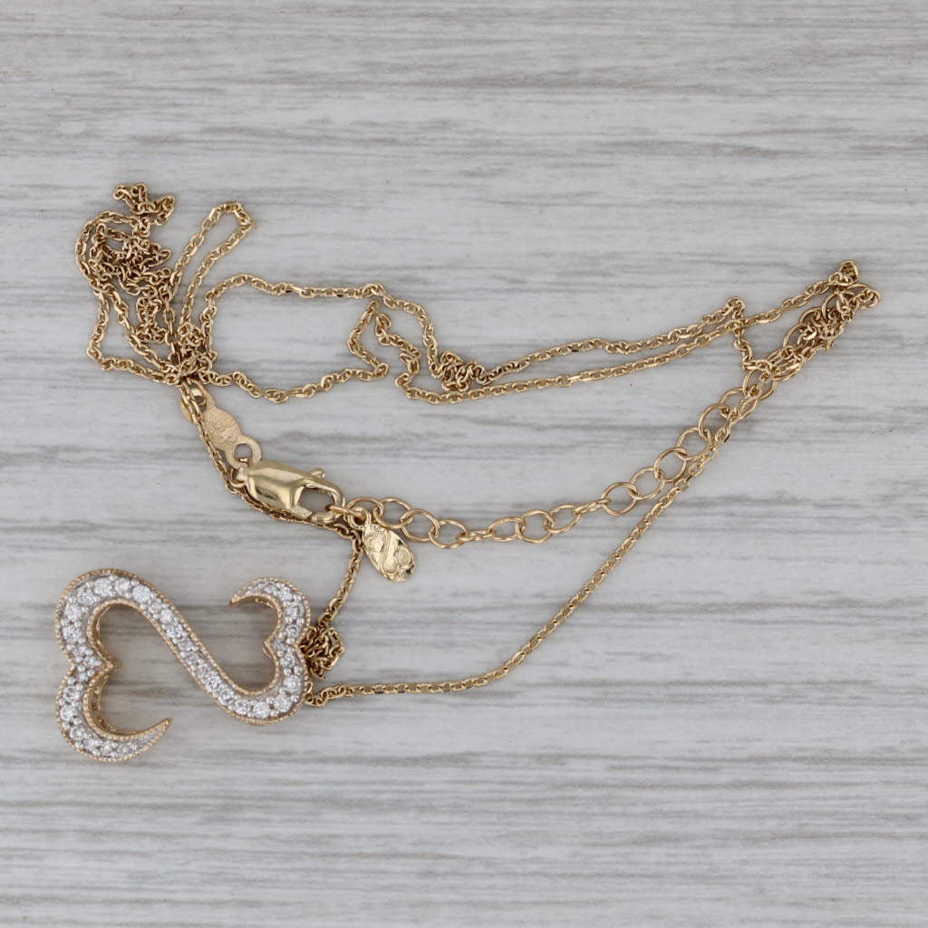 Dark Gray 0.16ctw Diamond Open Hearts Pendant Necklace 14k Yellow Gold Jane Seymour
