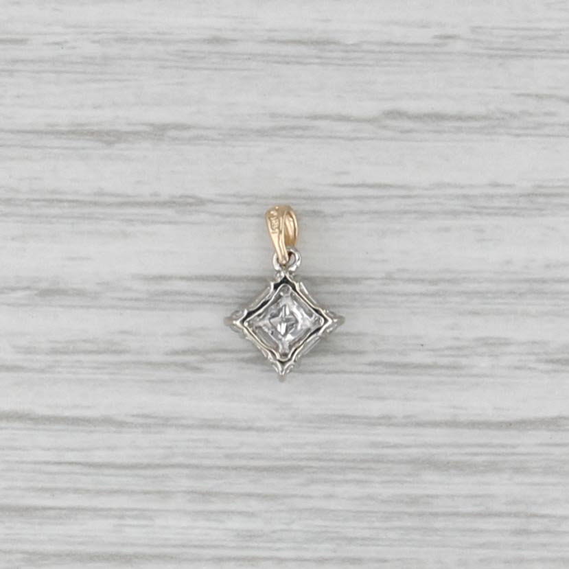 0.37ctw Princess Diamond Halo Pendant 14k White Yellow Gold Small Drop