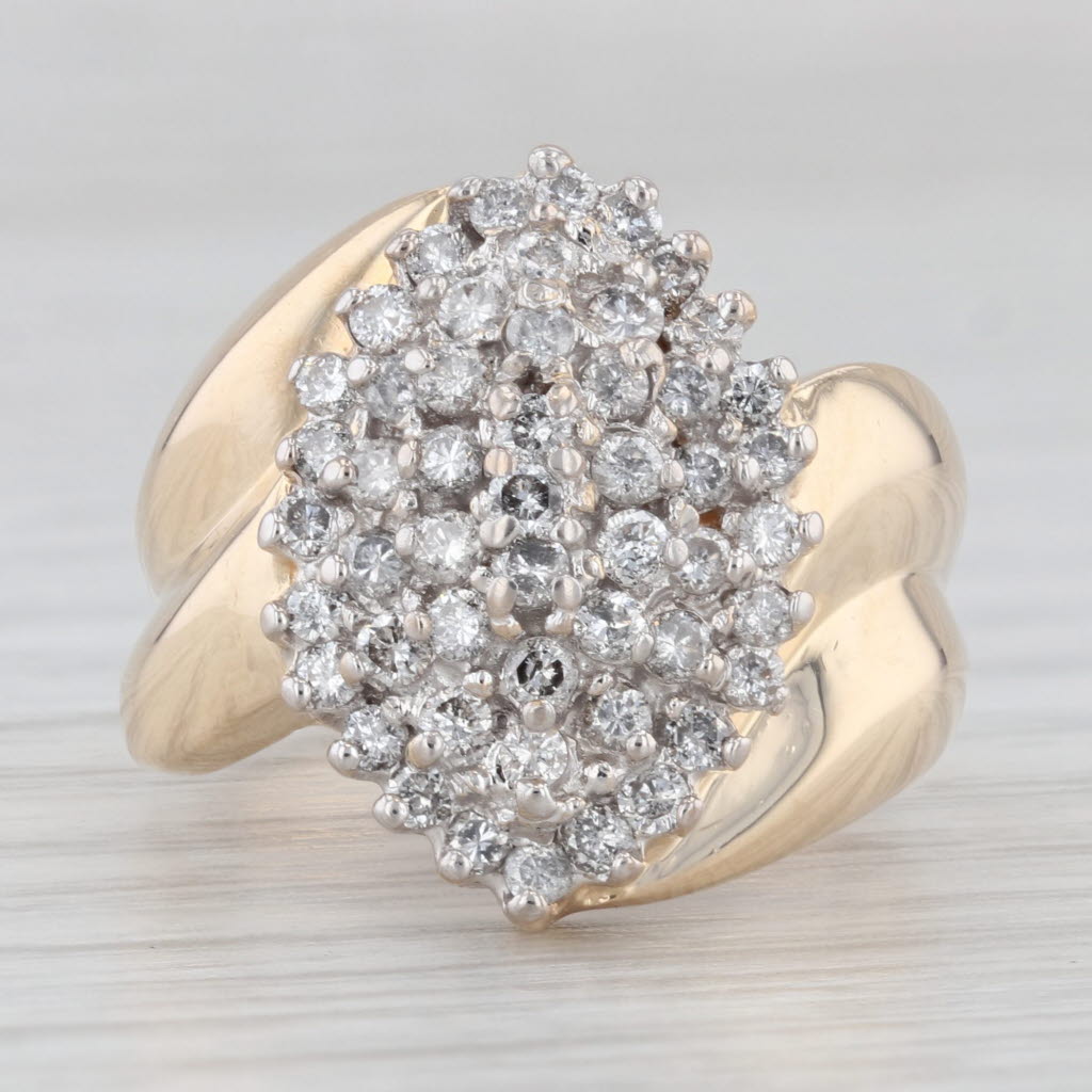 Light Gray 1ctw Diamond Cluster Ring 14k Yellow Gold Size 8 Bypass Cocktail