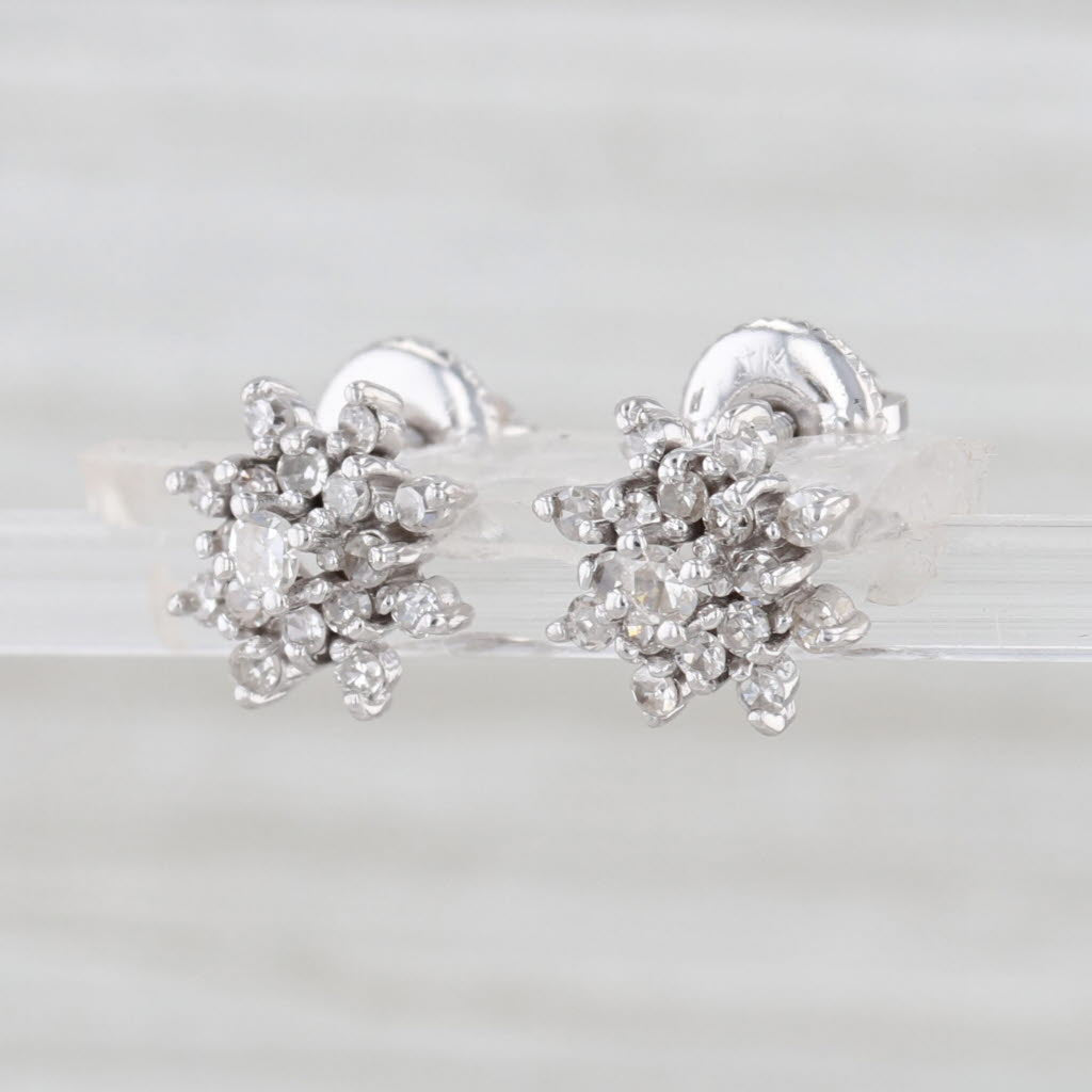 0.48ctw Diamond Cluster Flower Stud Earrings 14k White Gold Studs