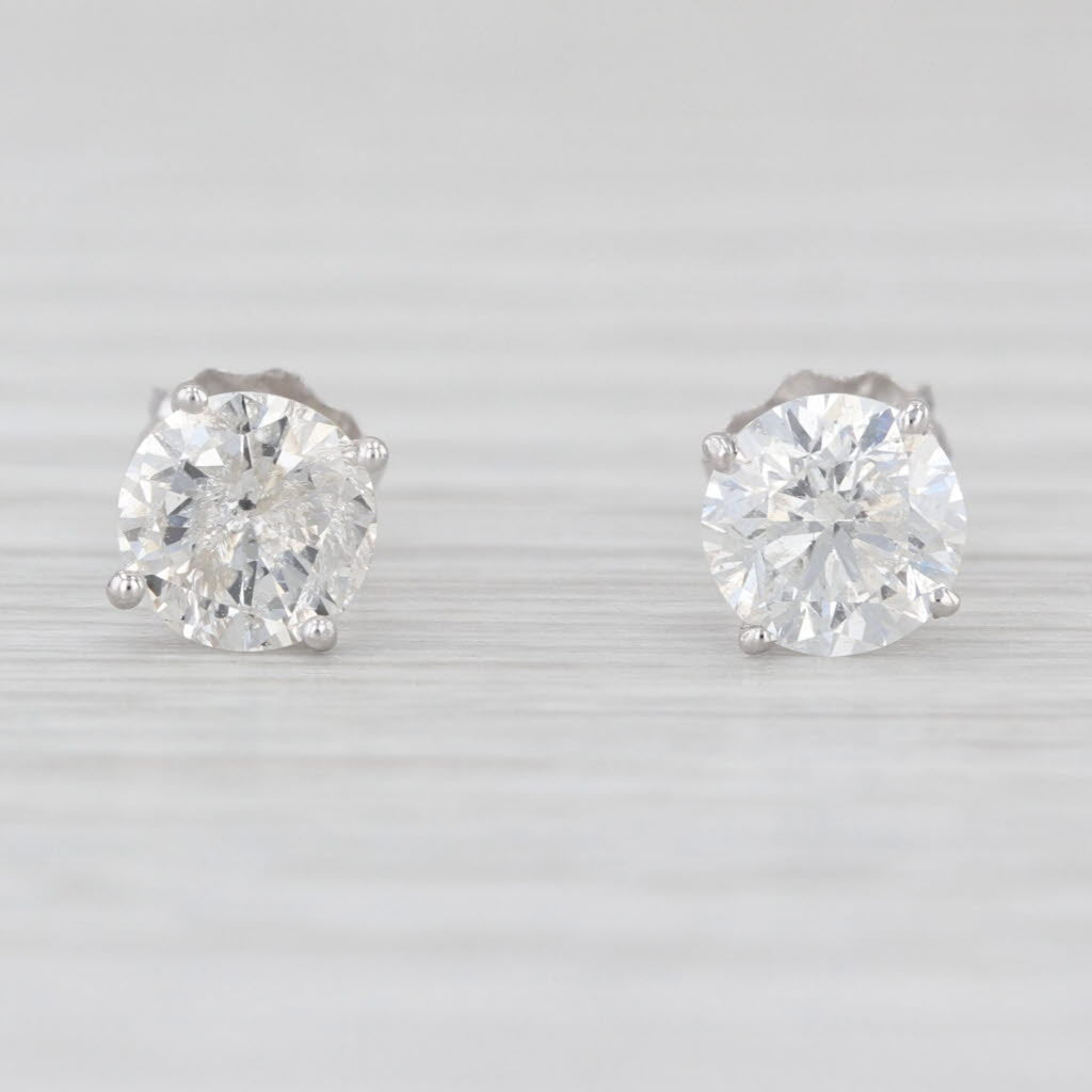 1.19ctw Diamond Stud Earrings 14k White Gold Round Solitaire Studs