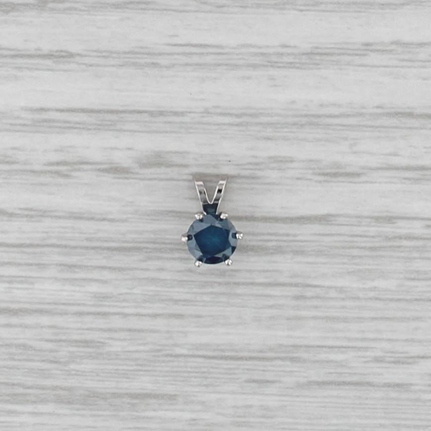 New 0.58ct Blue Diamond Solitaire Pendant 14k White Gold Small Round Drop