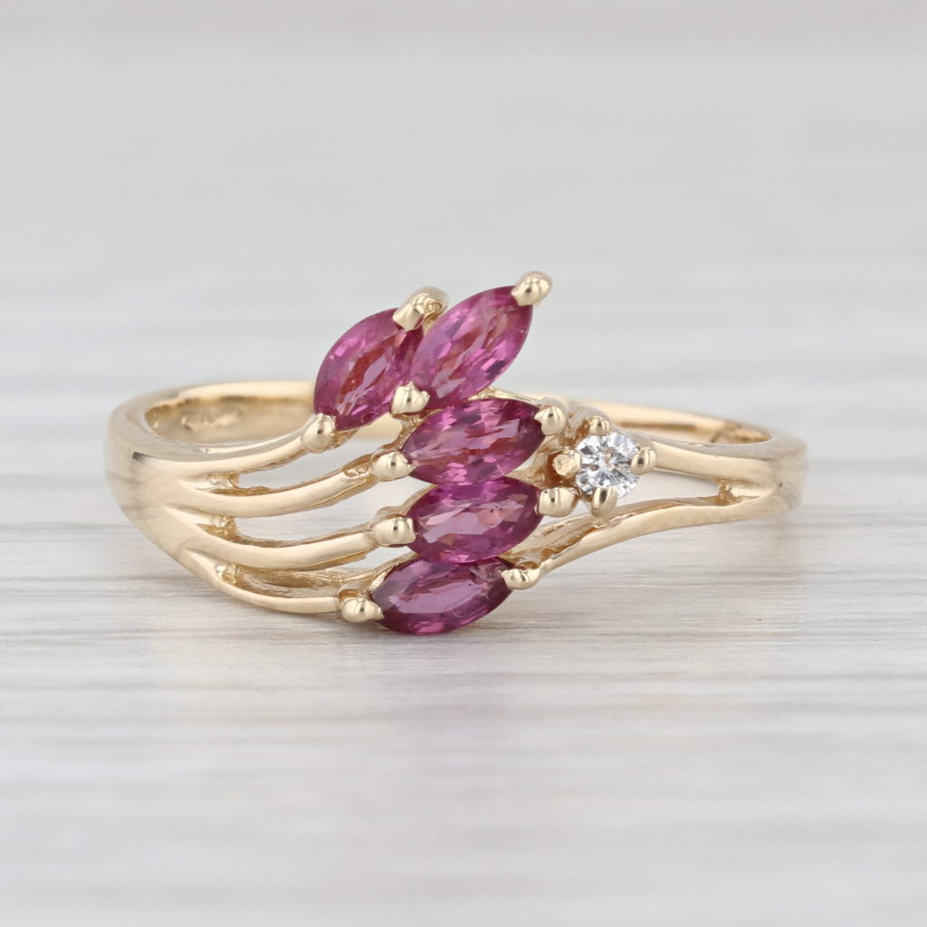 0.52ctw Ruby Cluster Diamond Ring 14k Yellow Gold Size 6 Bypass