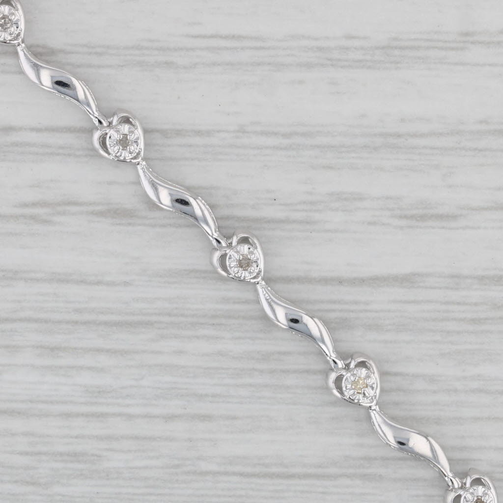 Gray Diamond Bar Heart Link Tennis Bracelet 10k White Gold 7" 4mm