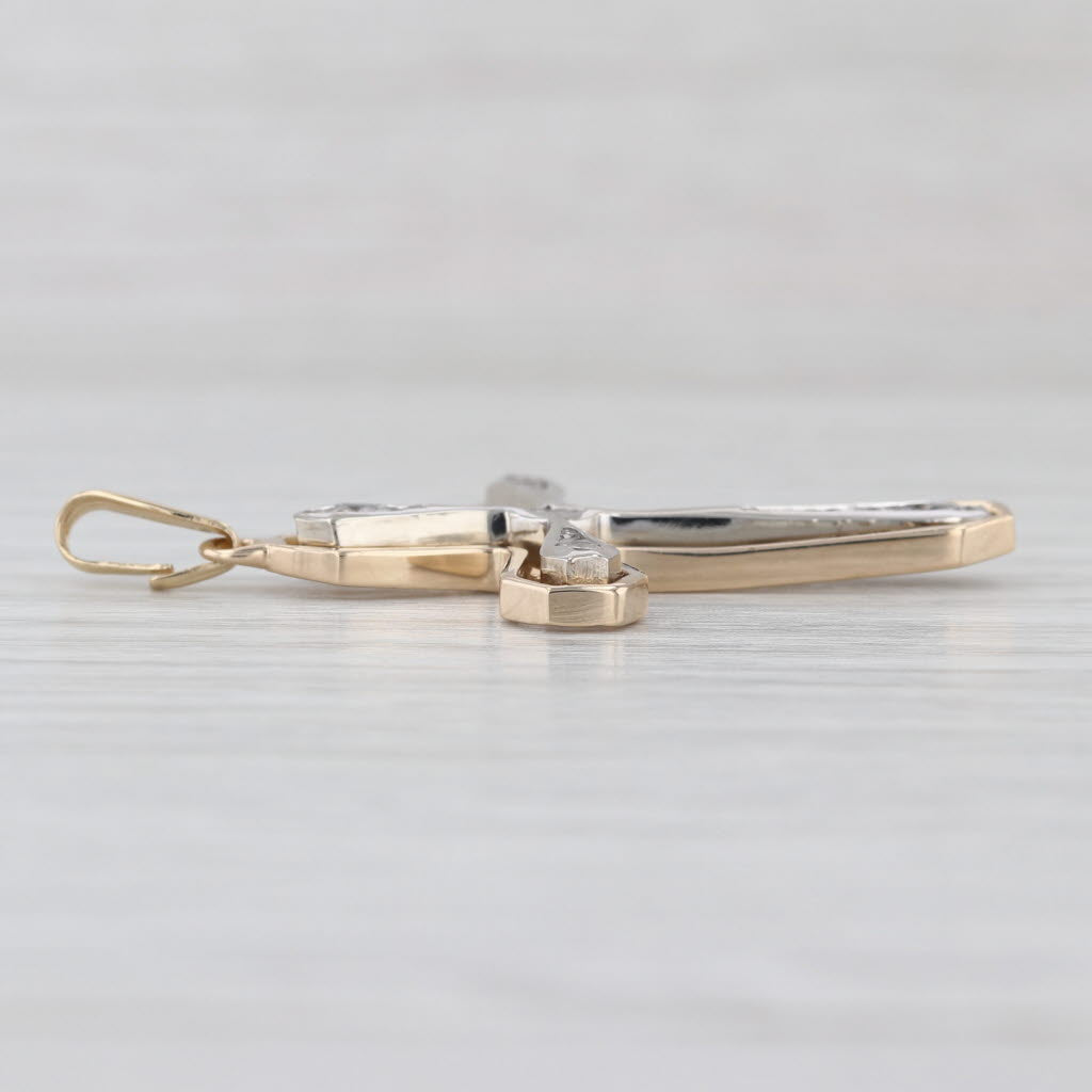 Vintage 0.34ctw Diamond Tapering Framed Cross Pendant 14k White Yellow Gold