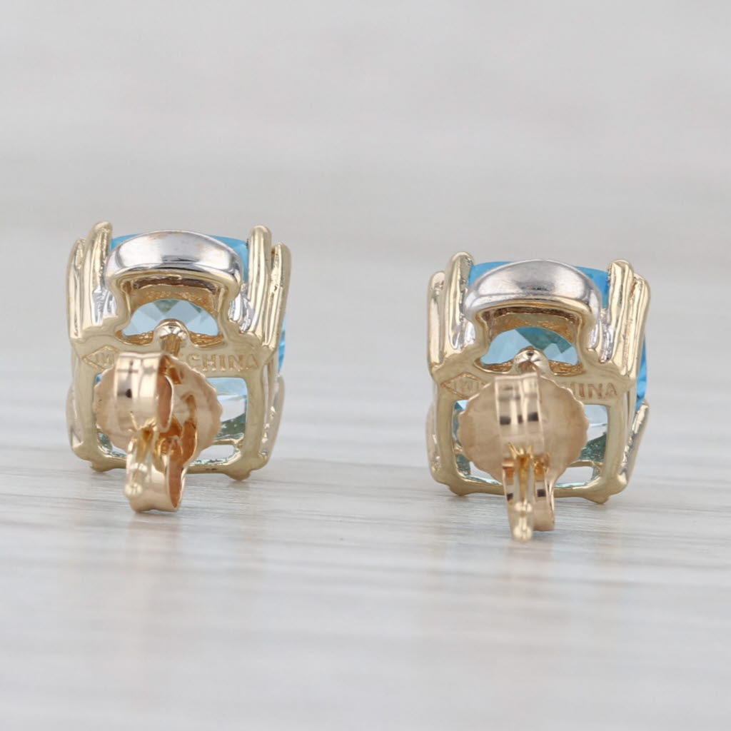 5.03ctw Cushion Blue topaz Diamond Stud Earrings 10k Yellow Gold Studs