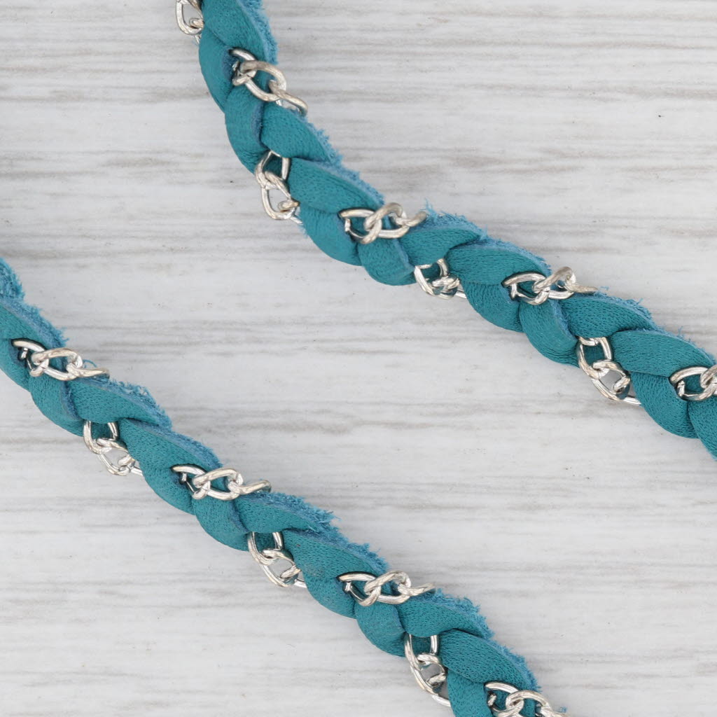 New Nina Wynn Necklace Cordelia Teal Leather White Druzy Quartz Pendant