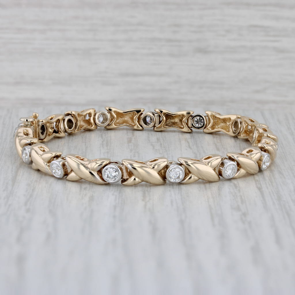 Gray 2ctw Diamond XO Bracelet 14k Yellow Gold 7" 5.6mm