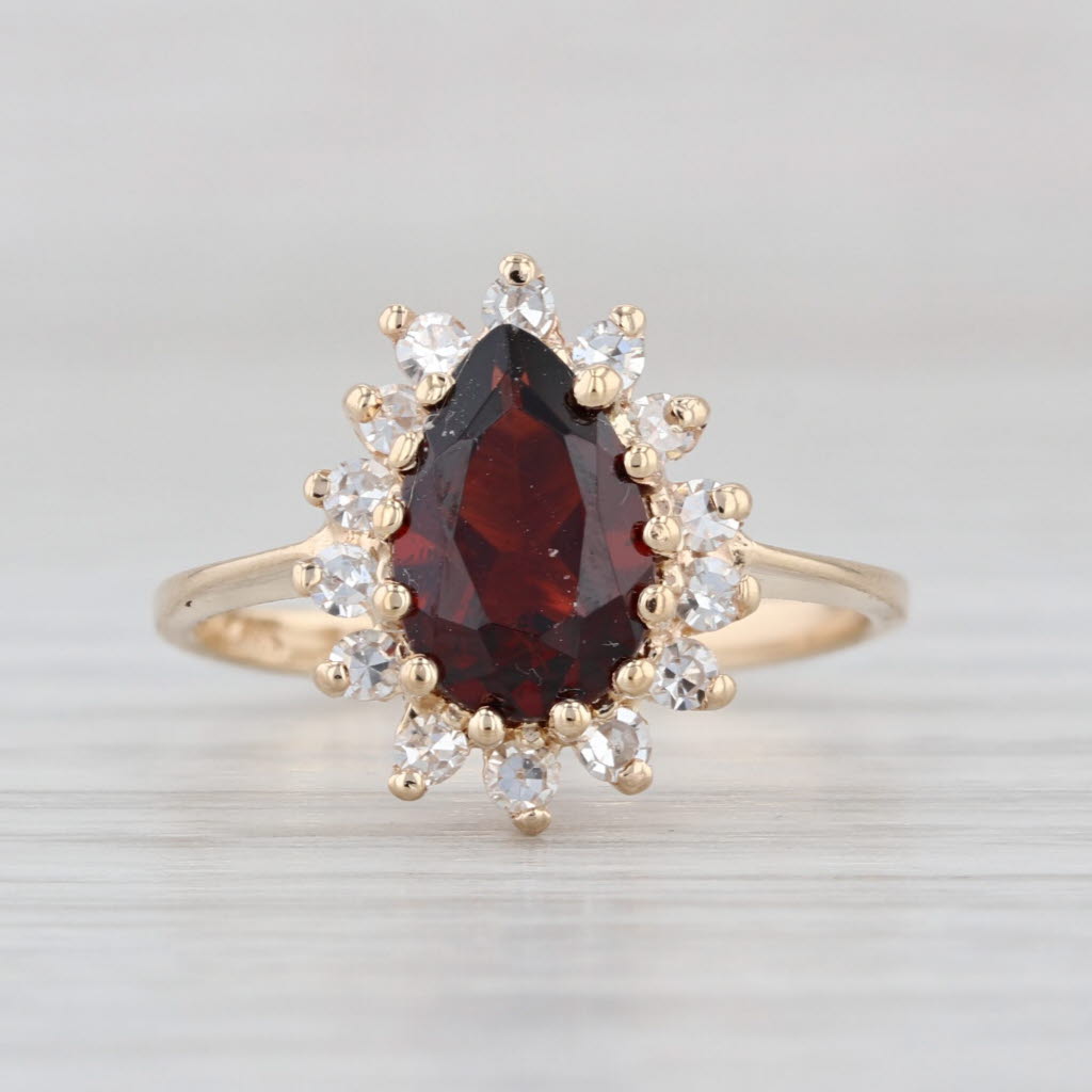 1.84ctw Pear Garnet Diamond Halo Ring 14k Yellow Gold Size 5.75