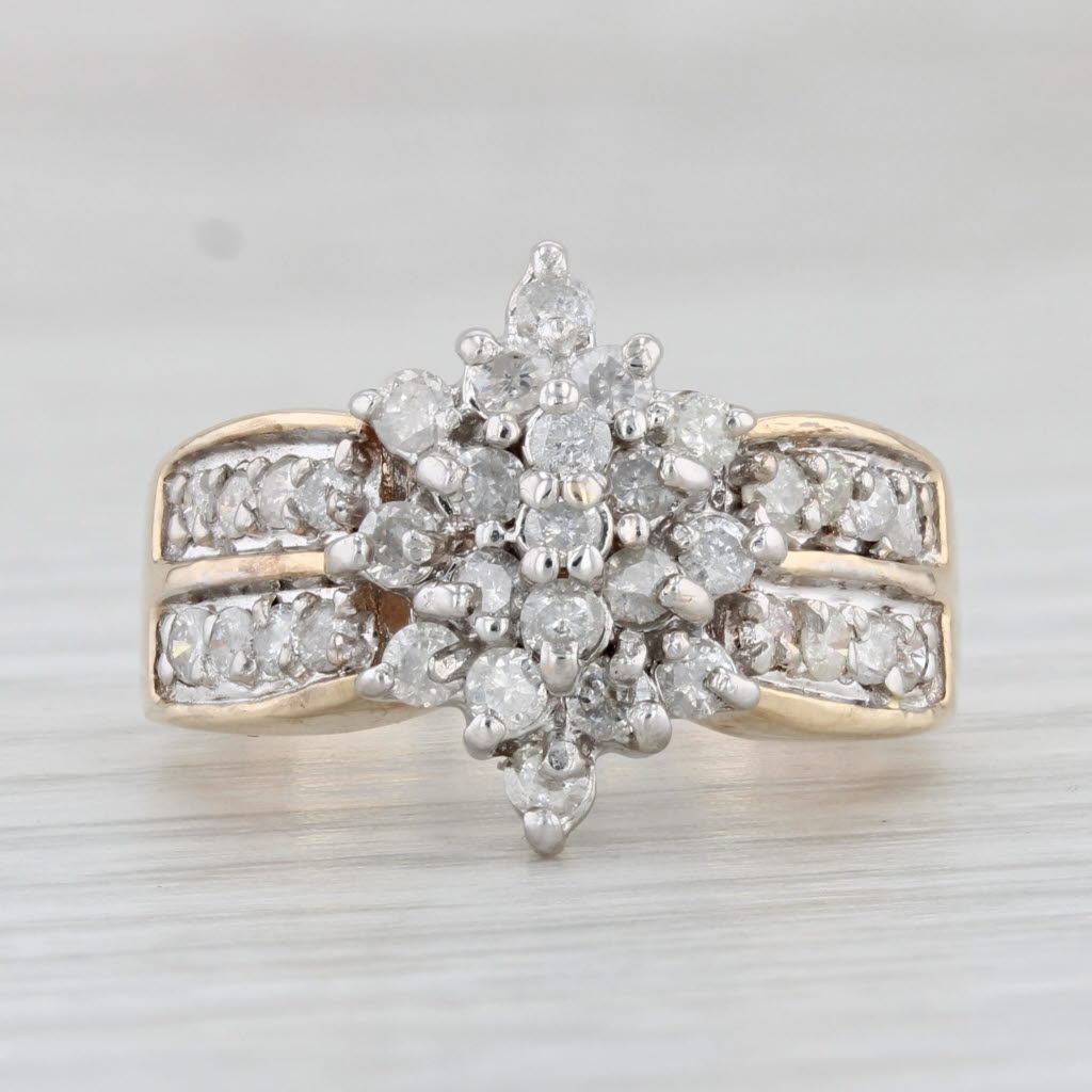 Light Gray 0.80ctw Diamond Cluster Ring 10k Yellow Gold Size 6.25 Engagement