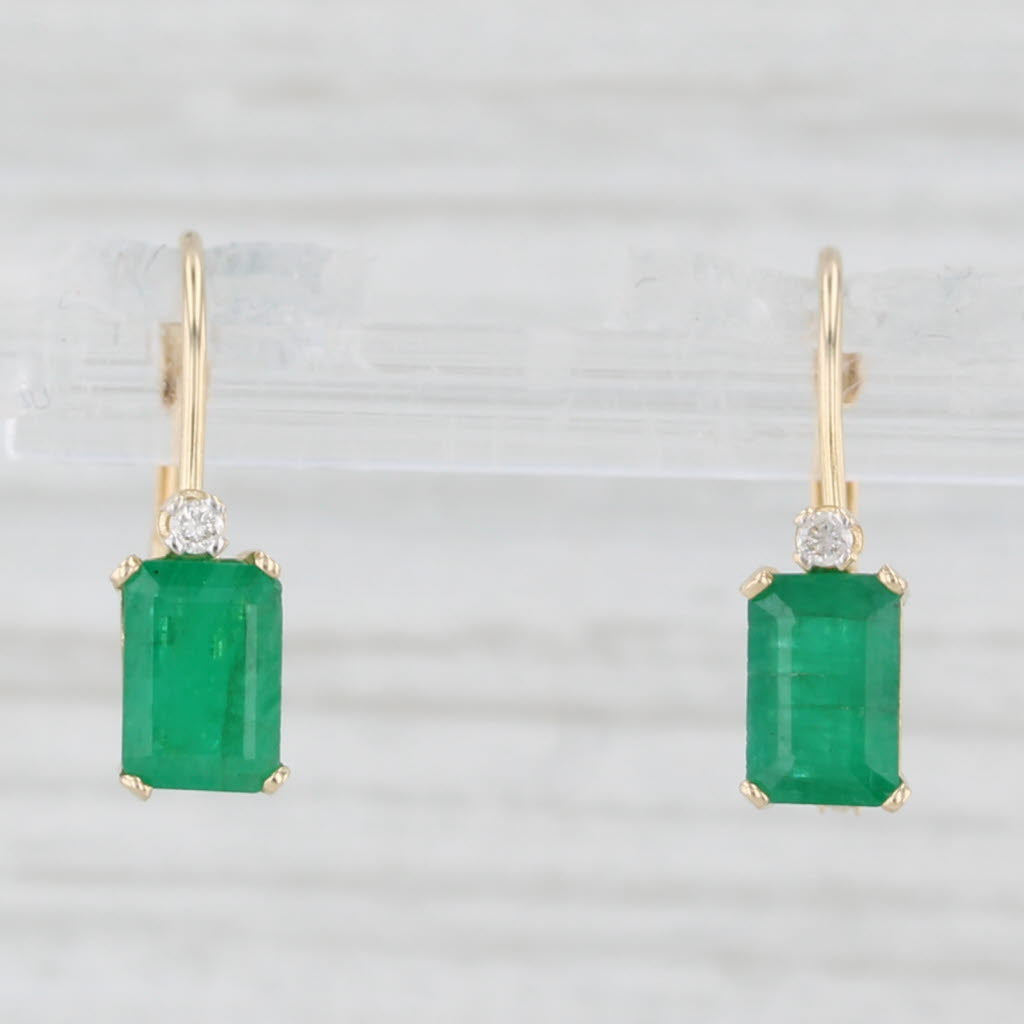 Light Gray 1.02ctw Emerald Diamond Drop Earrings 14k Yellow Gold Lever Backs