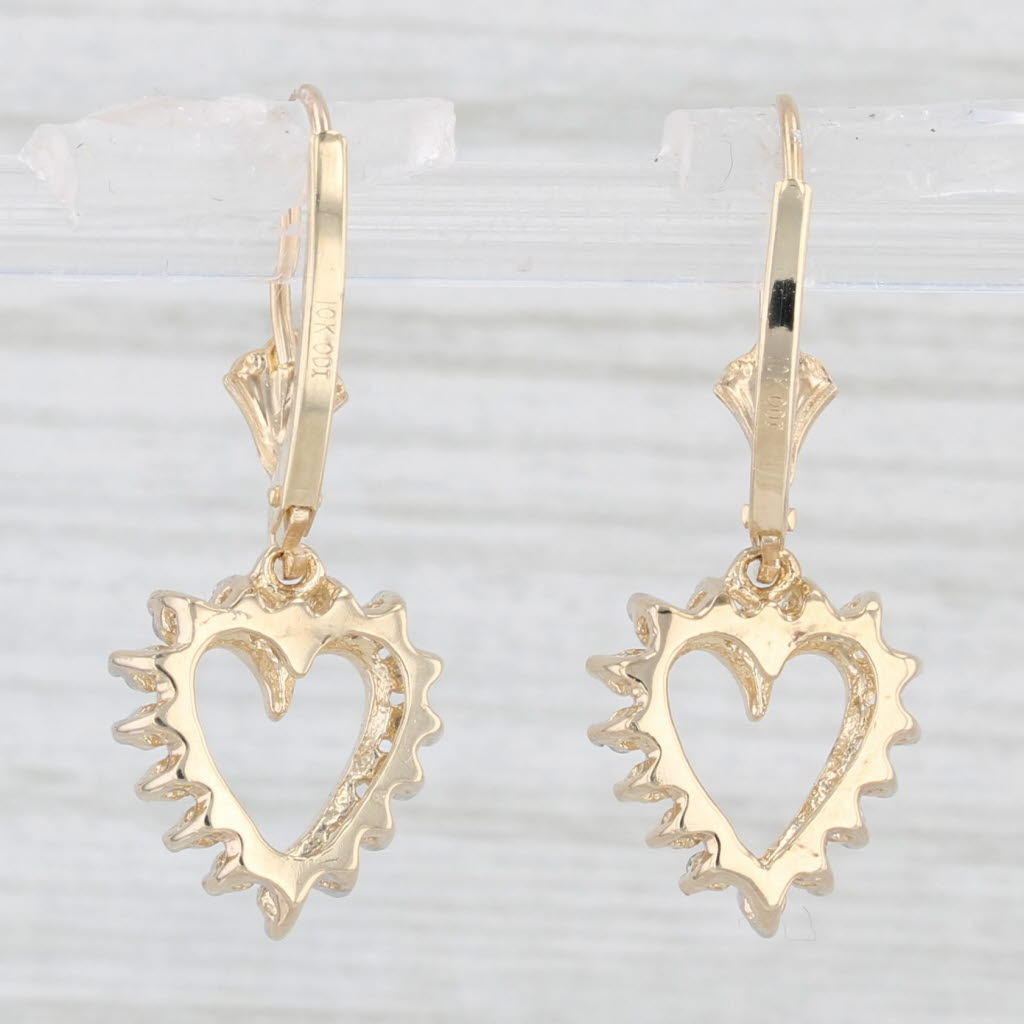 Light Gray 0.25ctw Diamond Open Heart Dangle Earrings 10k Yellow Gold Drops