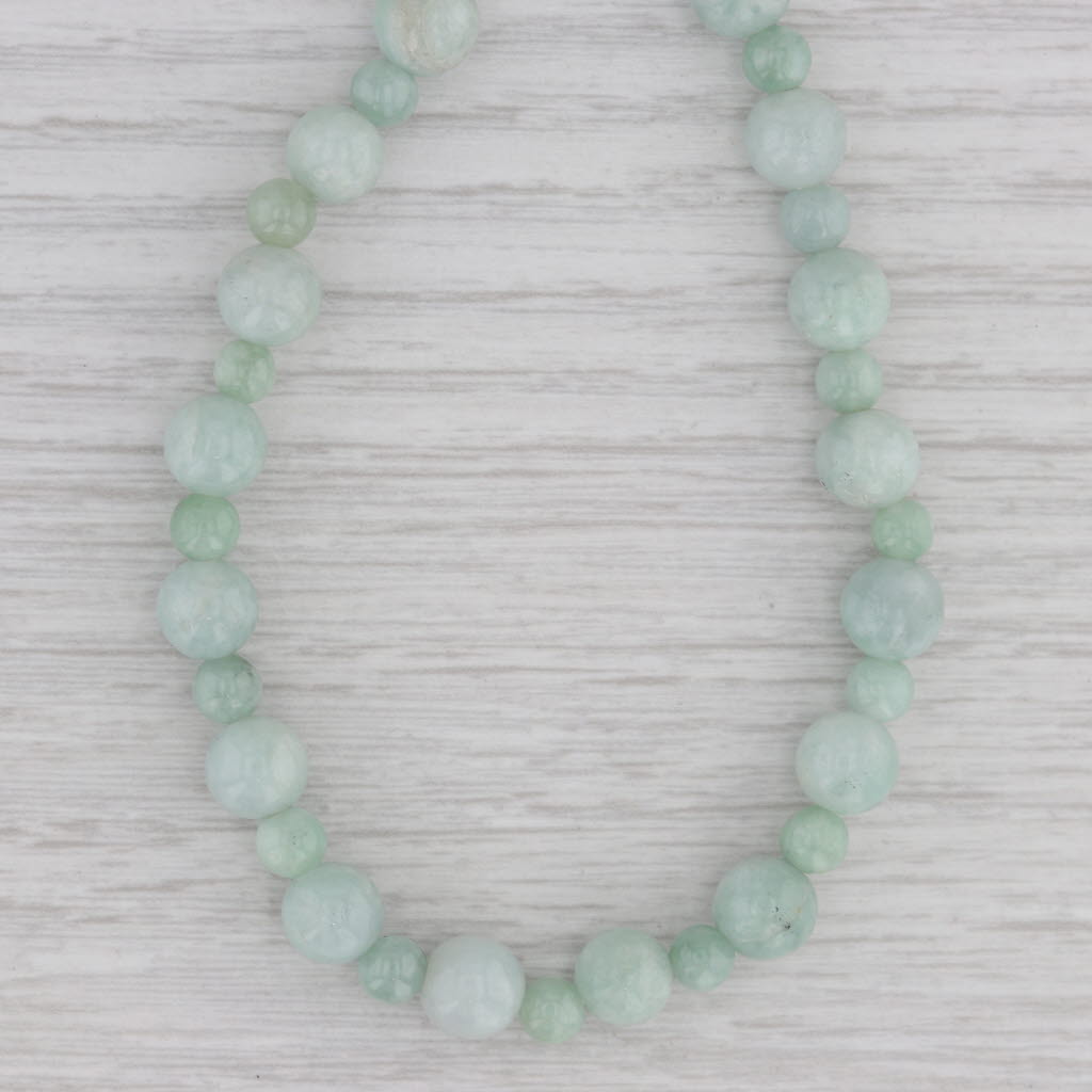 Gray Green Jadeite Jade Bead Strand Necklace 14k Gold Clasp 17.75"