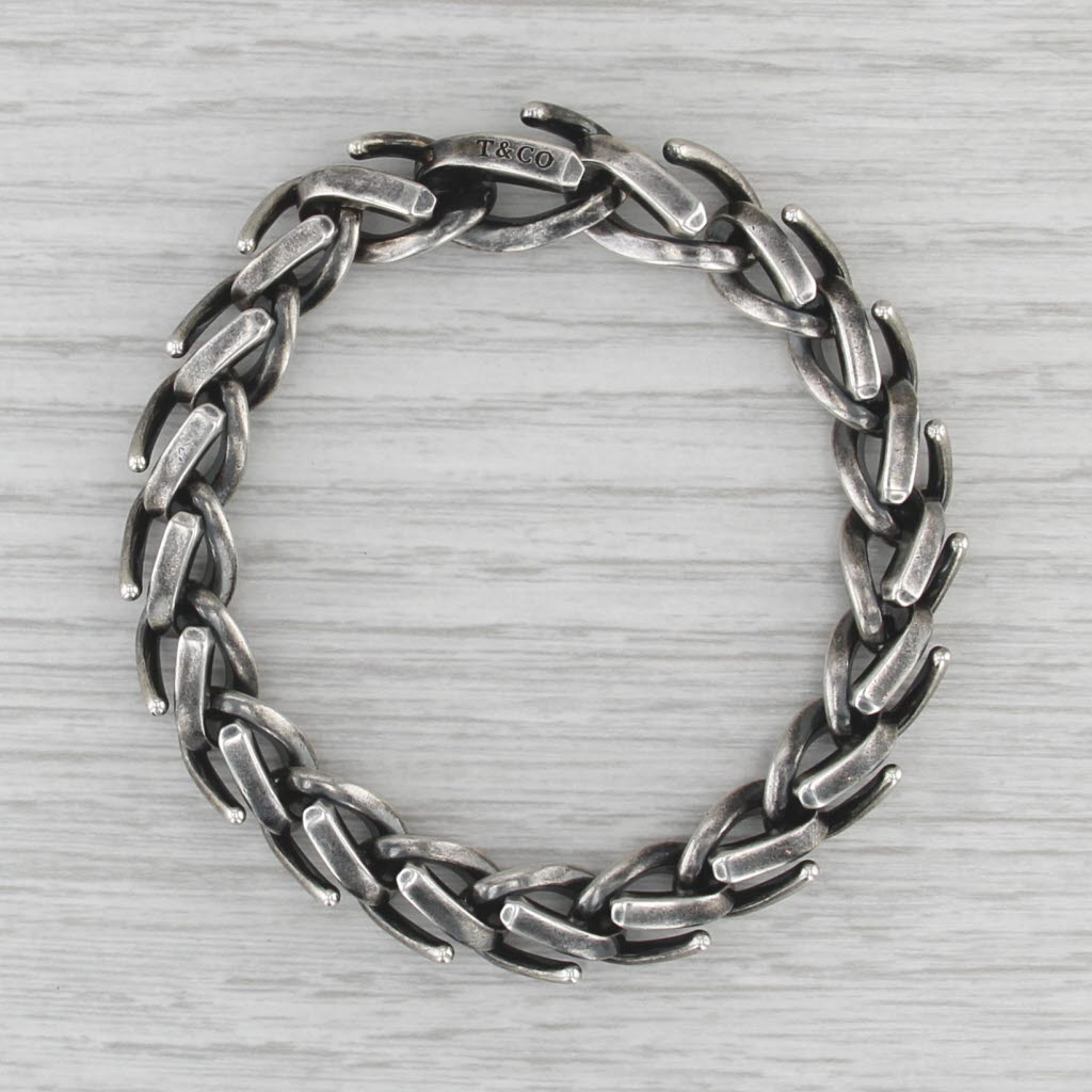 Tiffany Forged Medium Link Blackened Silver Bracelet Sterling 6.75" 10mm