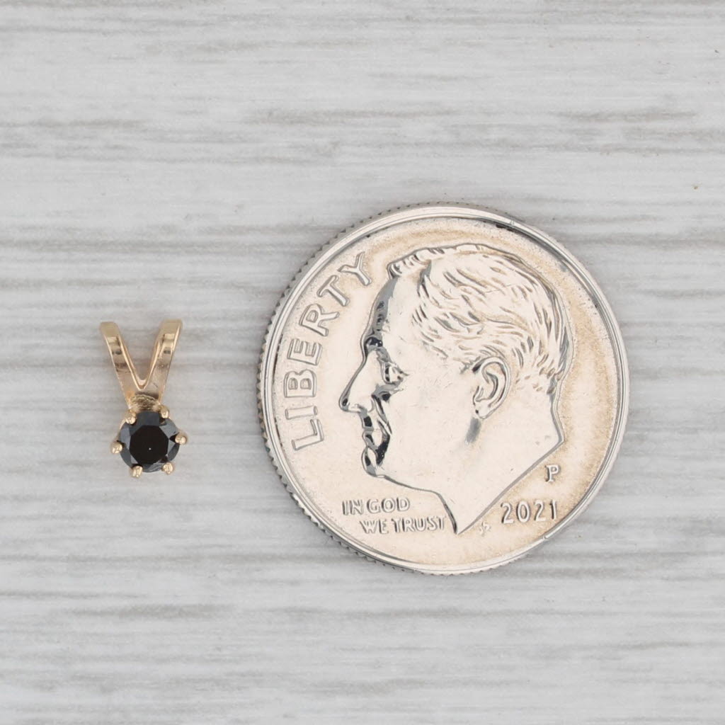 Gray Small 0.14ct Black Diamond Pendant 14k Yellow Gold Round Solitaire Drop