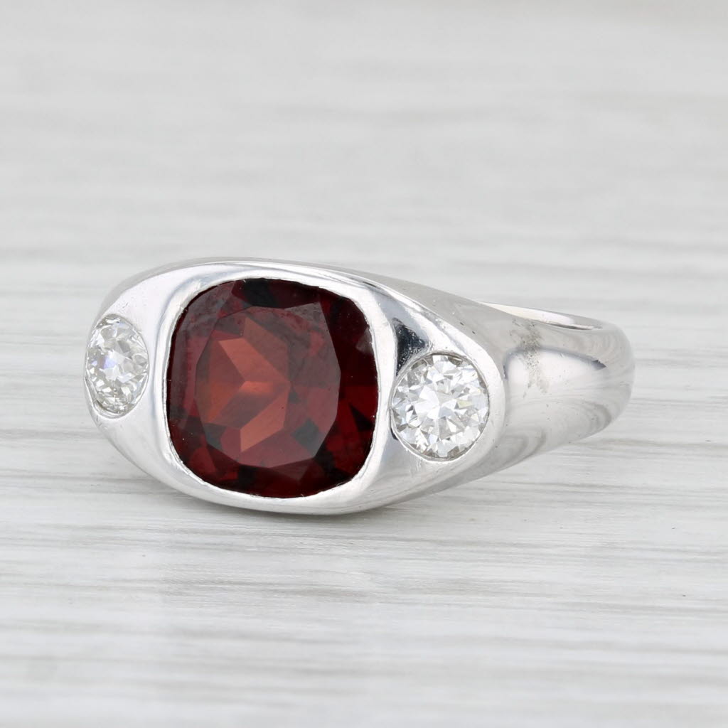 Light Gray 2.81ctw Cushion Garnet Diamond Ring 18k White Gold Size 6