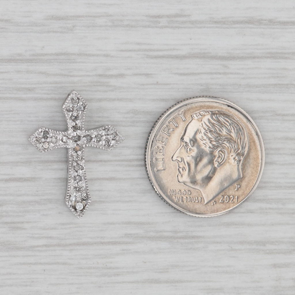 Gray Diamond Accented Small Cross Pendant 10k White Gold Small Floating Drop