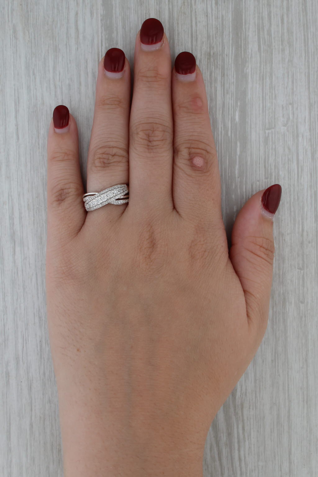 0.12ctw Diamond Crossover Ring Sterling Silver Size 7.25 Stackable Band