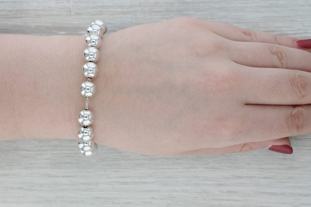 Dark Gray Tiffany & Co Bead Bracelet w/ Pouch Sterling Silver 6.5" 9.7mm