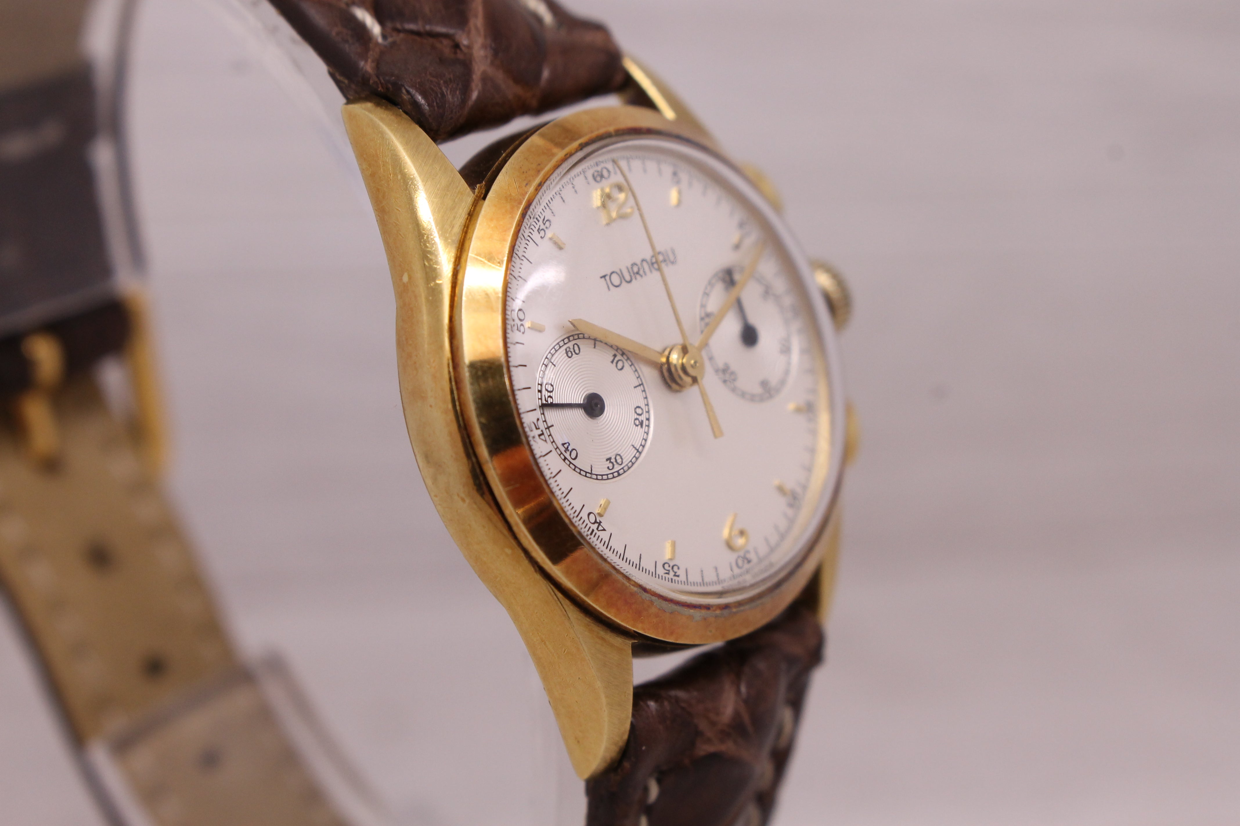 Dark Gray Vintage Ulysse Nardin 18k Gold 28mm Baby Chronongraph Valjoux 69 by Tourneau