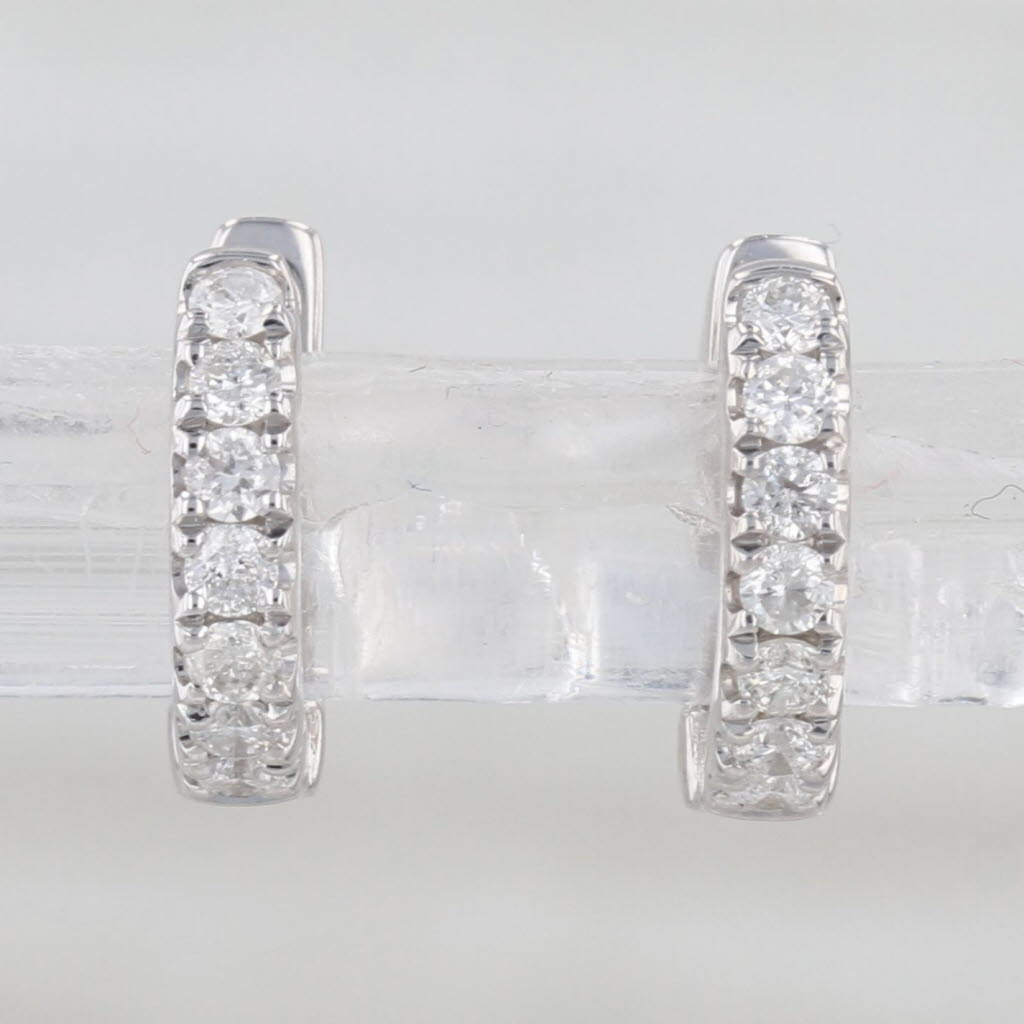 0.20ctw Diamond Mini Hoop Huggie Earrings 14k White Gold Round Hoops 9.5x2.6mm