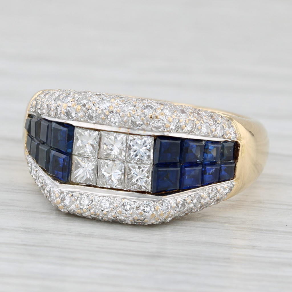 Light Gray 1.94ctw Blue Sapphire Diamond Ring 18k Gold Size 6.75 Cocktail
