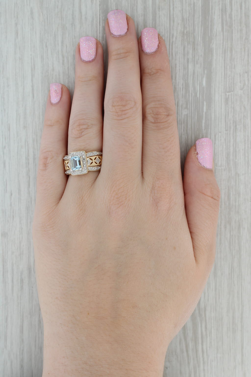 Dark Gray 1.14ctw Aquamarine Diamond Cocktail Ring 14k Yellow Gold Size 8.25