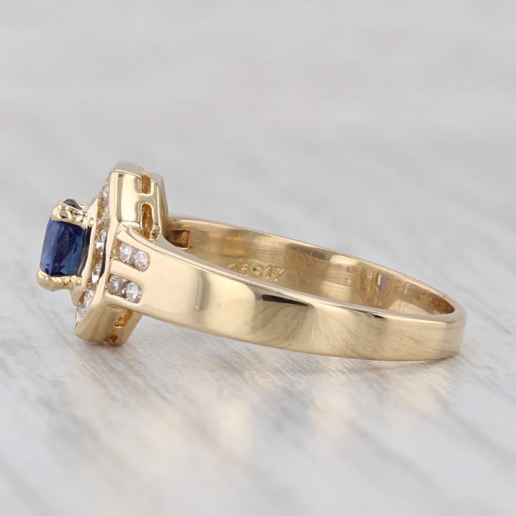 Light Gray 0.68ctw Blue Sapphire Diamond Halo Ring 18k Yellow Gold Size 6.5 Engagement