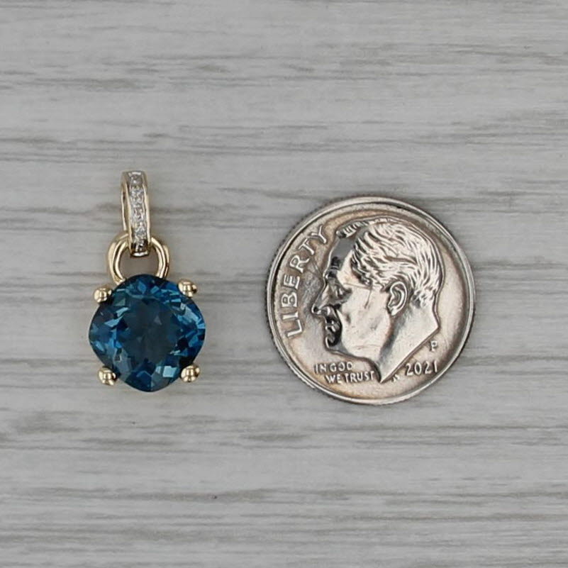 3.50ct London Blue Topaz Diamond Pendant 10k Yellow Gold Cushion Solitaire