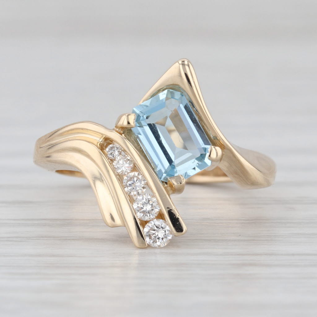 0.87ctw Aquamarine Diamond Bypass Ring 14k Yellow Gold Size 6.25