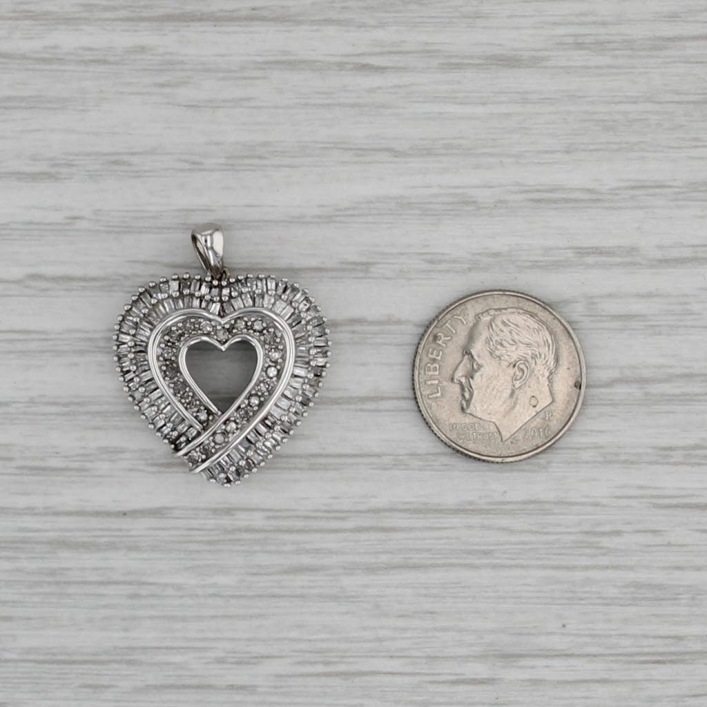 1ctw Layered Diamond Open Heart Pendant 10k White Gold Drop