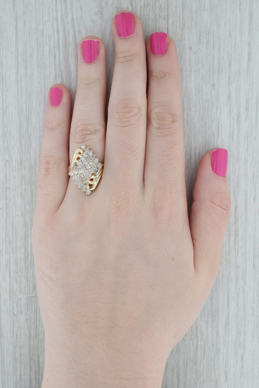 Gray 1.70ctw Diamond Cluster Bypass Ring 10k Yellow Gold Cocktail Size 7.5