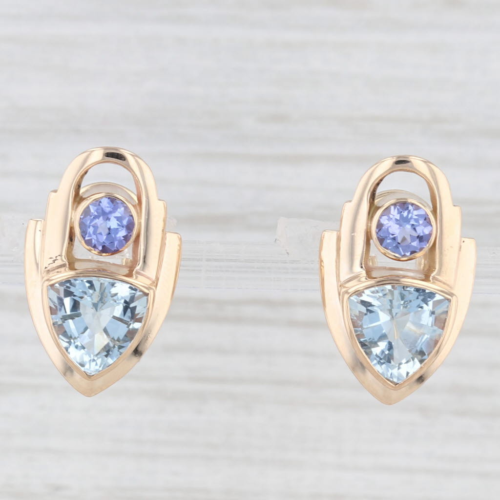 Light Gray 4.18ctw Aquamarine Tanzanite Drop Earrings 14k Yellow Gold Ofiesh