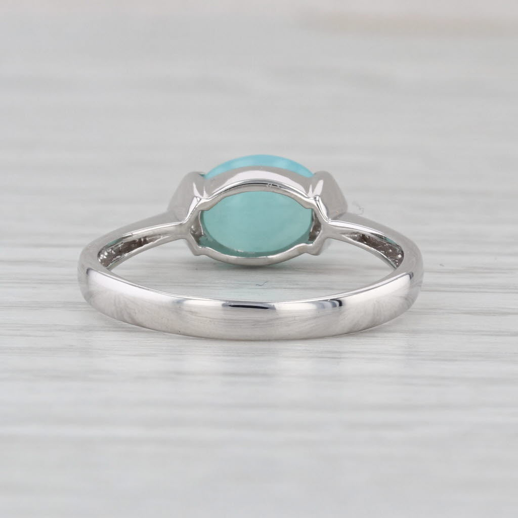Teal Common Opal Cabochon Solitaire Ring 14k White Gold Size 8.75