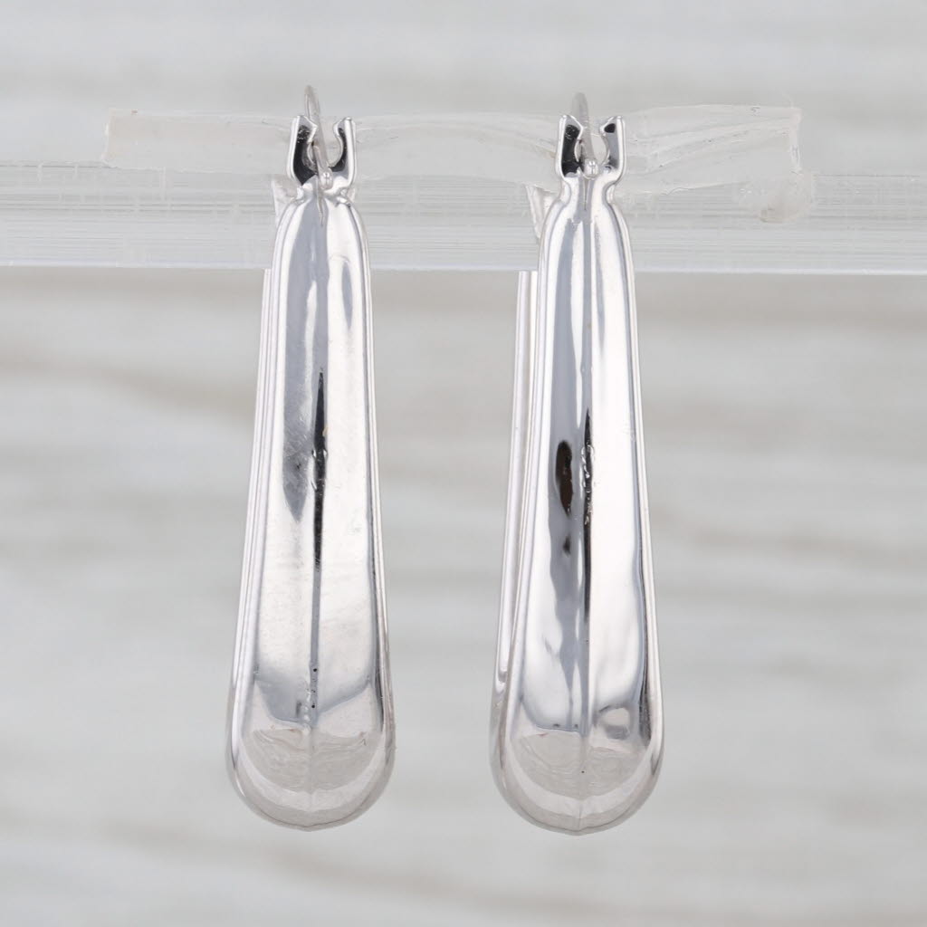Oval Beveled Hoop Earrings 18k White Gold Snap Top Post Hoops
