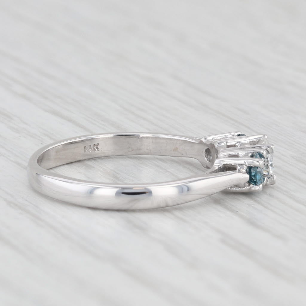 Light Gray 0.50ctw White Blue Diamond 3-Stone Ring 14k White Gold Size 6 Engagement