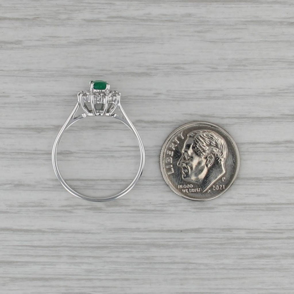 0.65ctw Emerald Diamond Halo Ring 14k White Gold Size 8.5 Cathedral Band