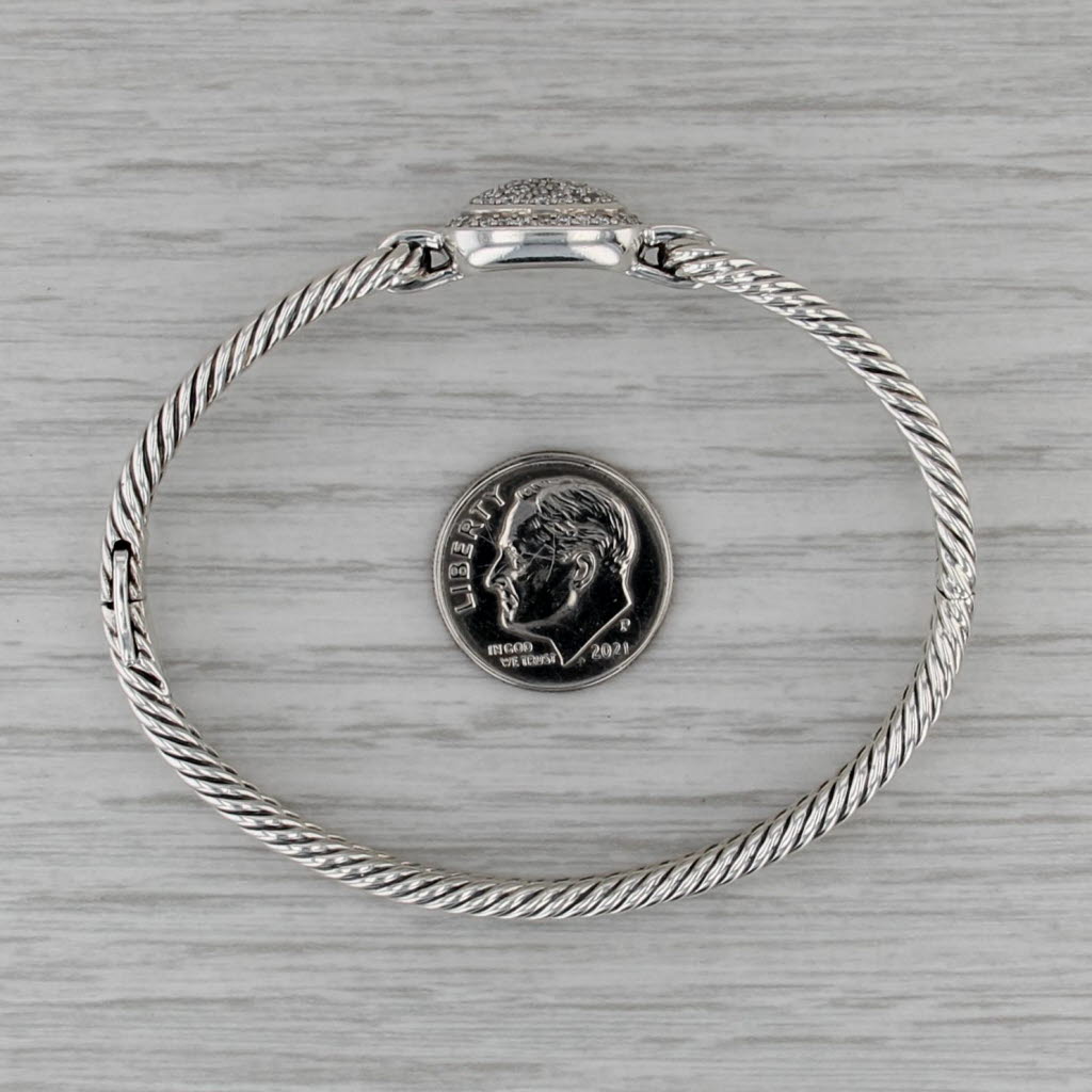 David Yurman 0.70ctw Diamond Albio Cable Bangle Bracelet Sterling Silver 6.5"
