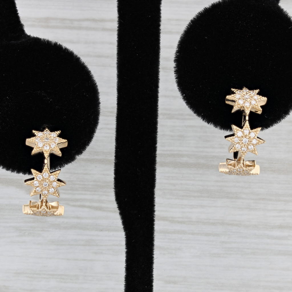 Black New 0.17ctw Diamond Star Half Hoop Earrings 14k Yellow Gold