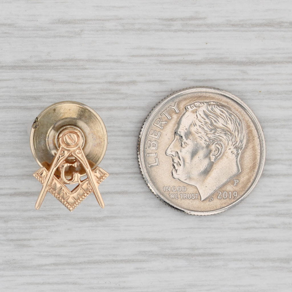 Gray Masonic Square Compass Pin 14k Yellow Gold Blue Lodge Lapel