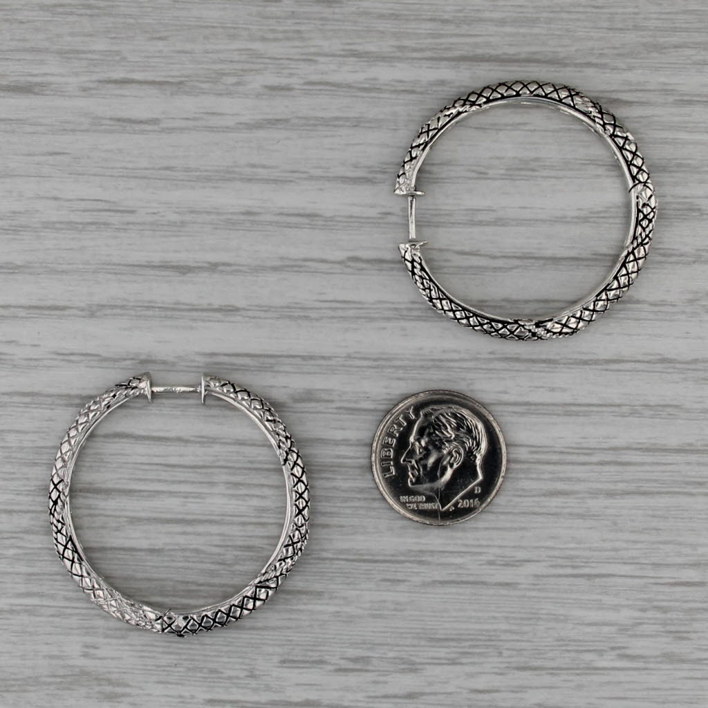 Candela Crosshatch Scale Pattern Hoop Earrings Sterling Silver Round Hoops