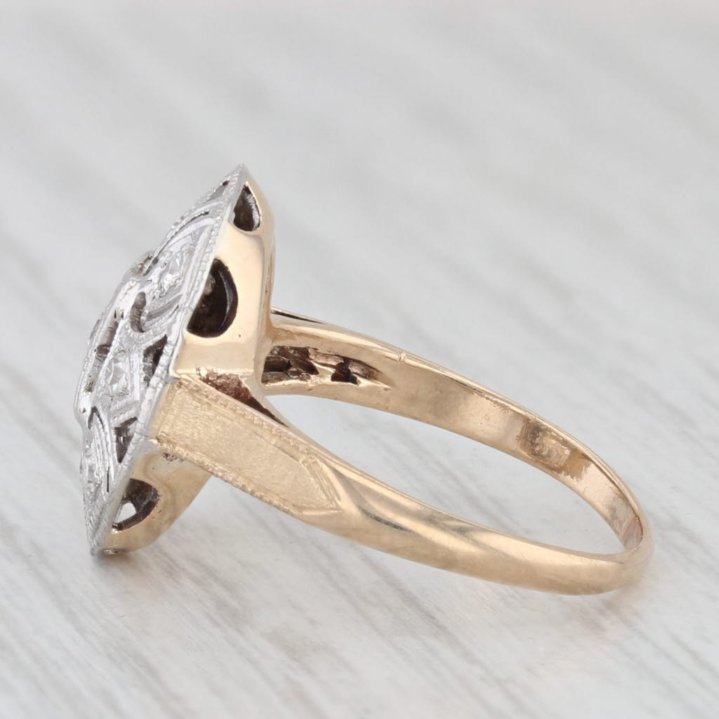 Light Gray Vintage 0.18ctw Diamond Ring 14k White Yellow Gold Size 5 Art Deco