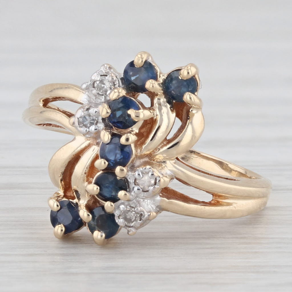 Light Gray 0.40ctw Blue Sapphire Diamond Cluster Ring 10k Yellow Gold Size 5.5