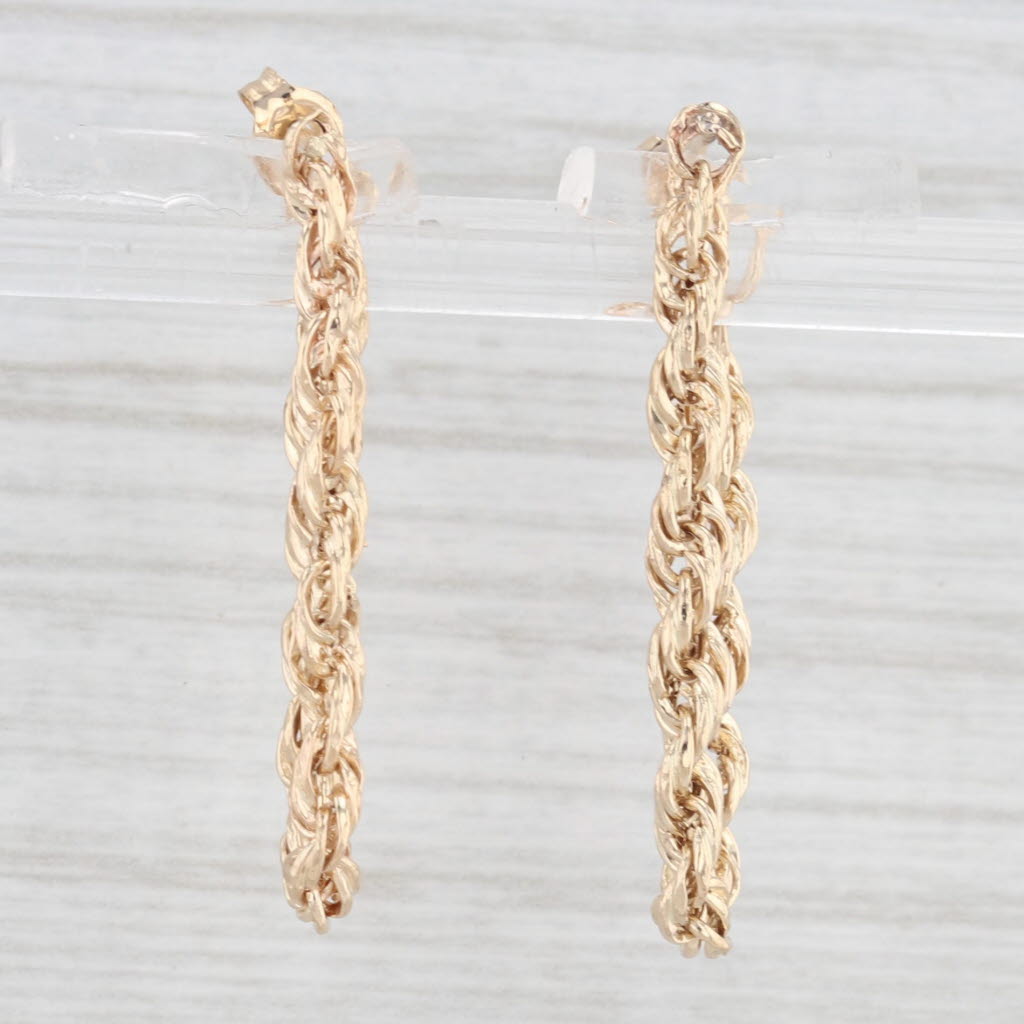 Light Gray Rope Chain Hoop Earrings 14k Yellow Gold Drops