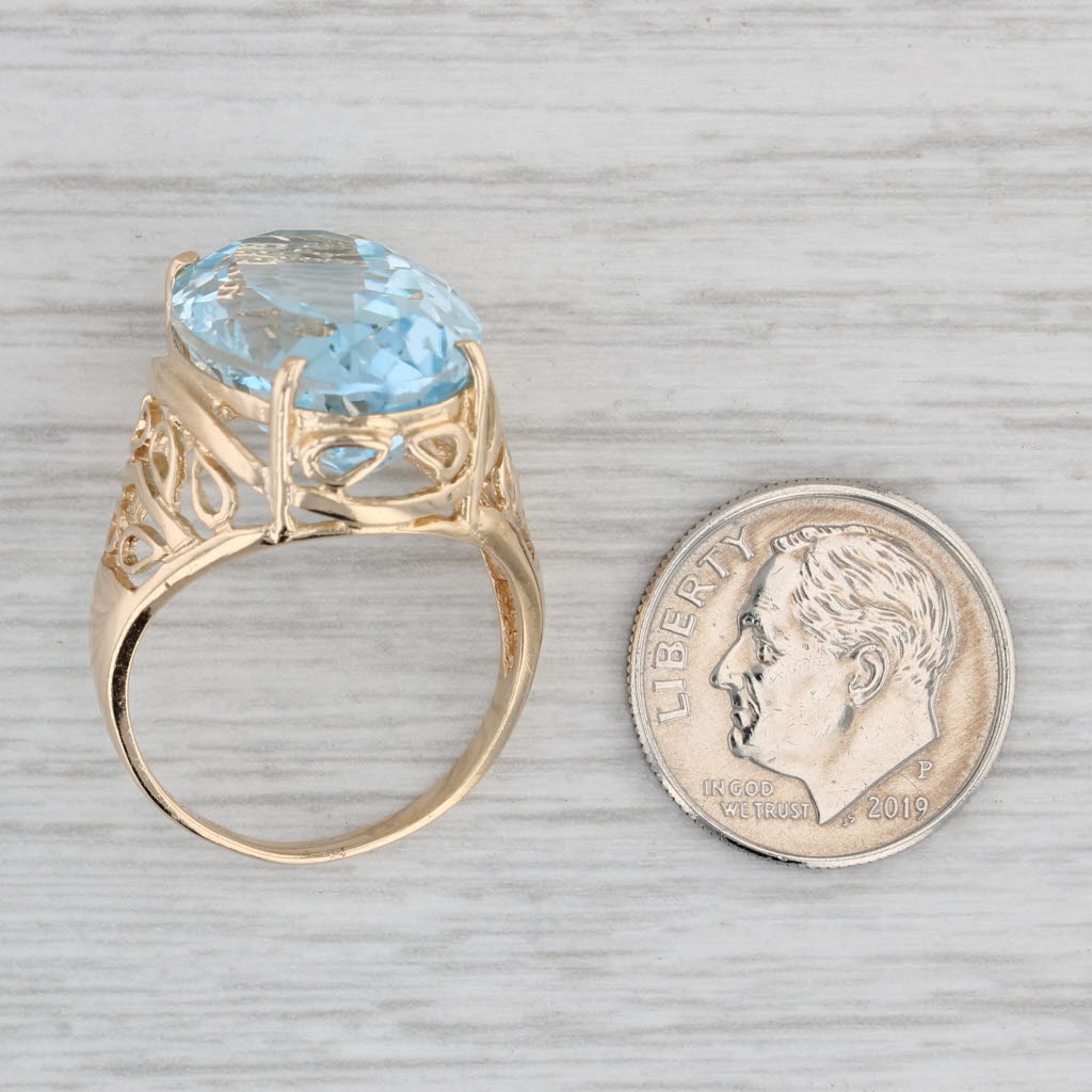 Gray 18.40ct Blue Topaz Ring 14k Yellow Gold Size 8 Large Oval Solitaire