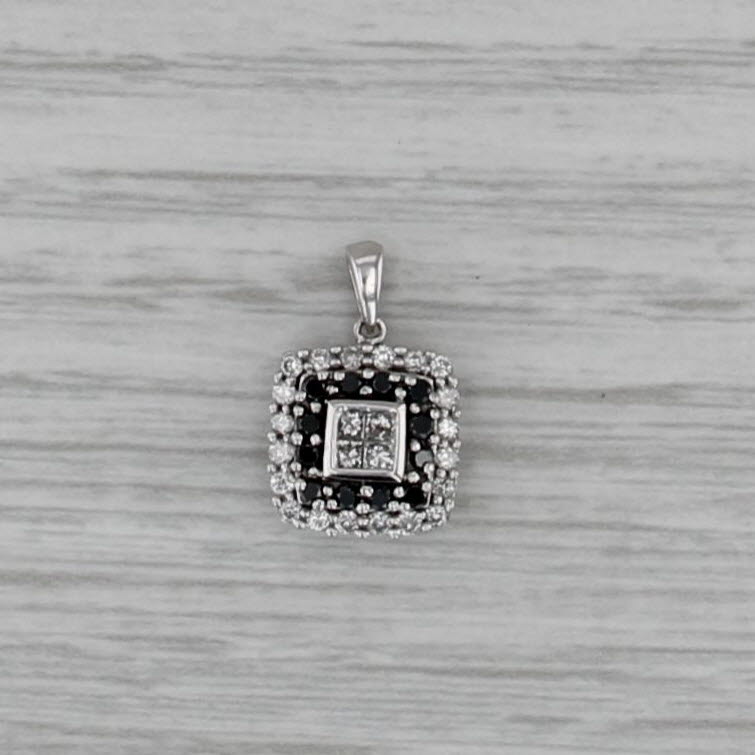 0.35ctw Black White Diamond Pendant 10k White Gold Small Drop